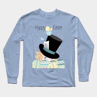 Cute Easter Mad Hatter Eggs and Chick Long Sleeve T-Shirt